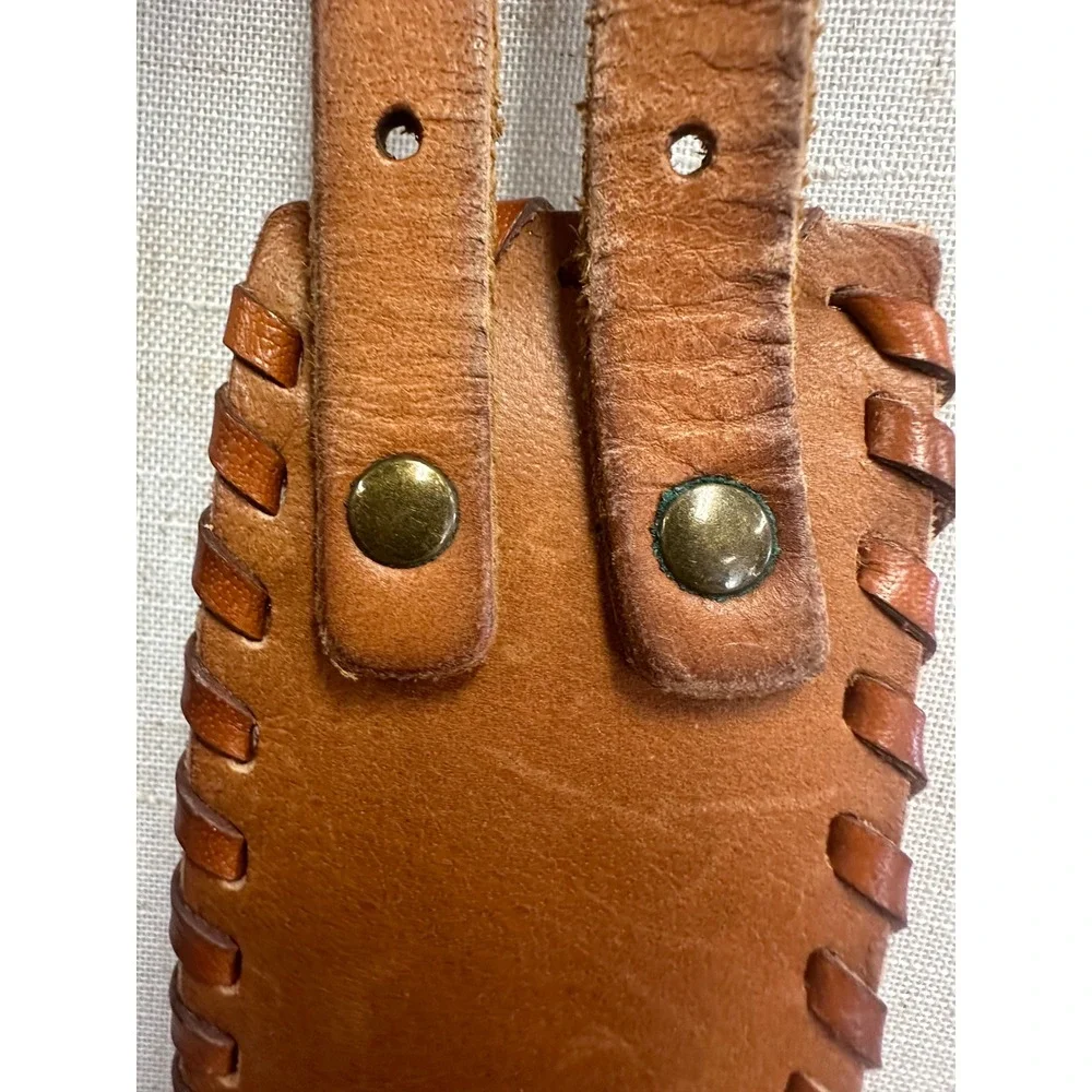 Unbranded Leather Whipstitch Double Buckle Wide Waist Belt Brown Boho